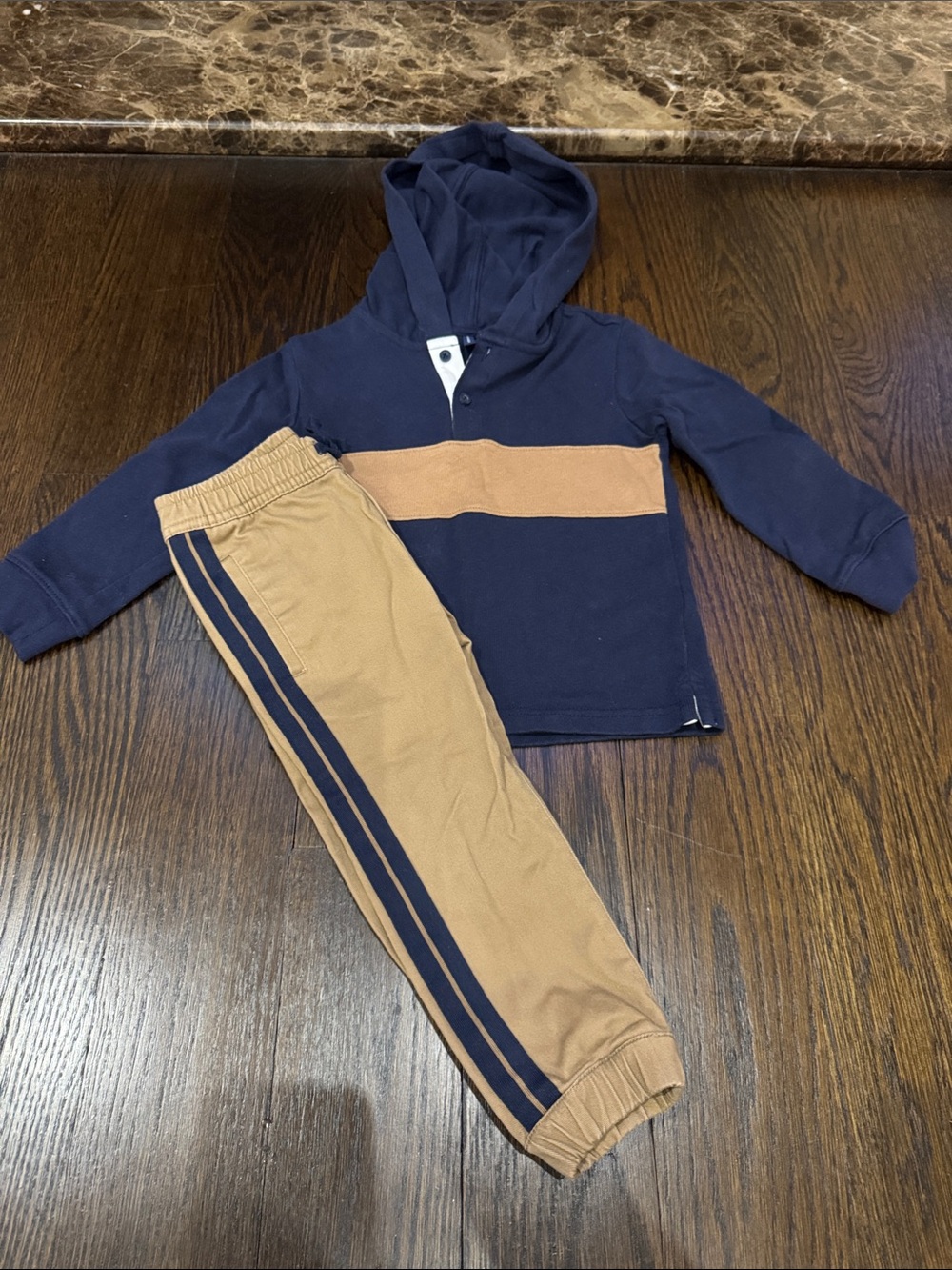 Janie & Jack Kids Navy and Tan Jogger Pants - Casual Everyday Bottoms